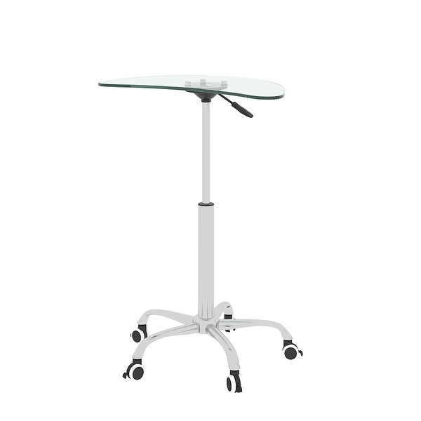 Adjustable Height Transparent Tempered Glass Table with Wheels