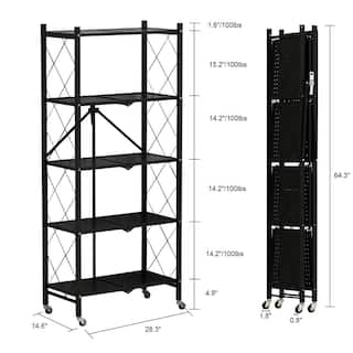 FUFUGAGA 64.3 in. H Black Metal 10-Shelf Freestanding Standard Bookcase Foldable Metal Shelf Shelving Unit With Wheels KF210019-02-xin