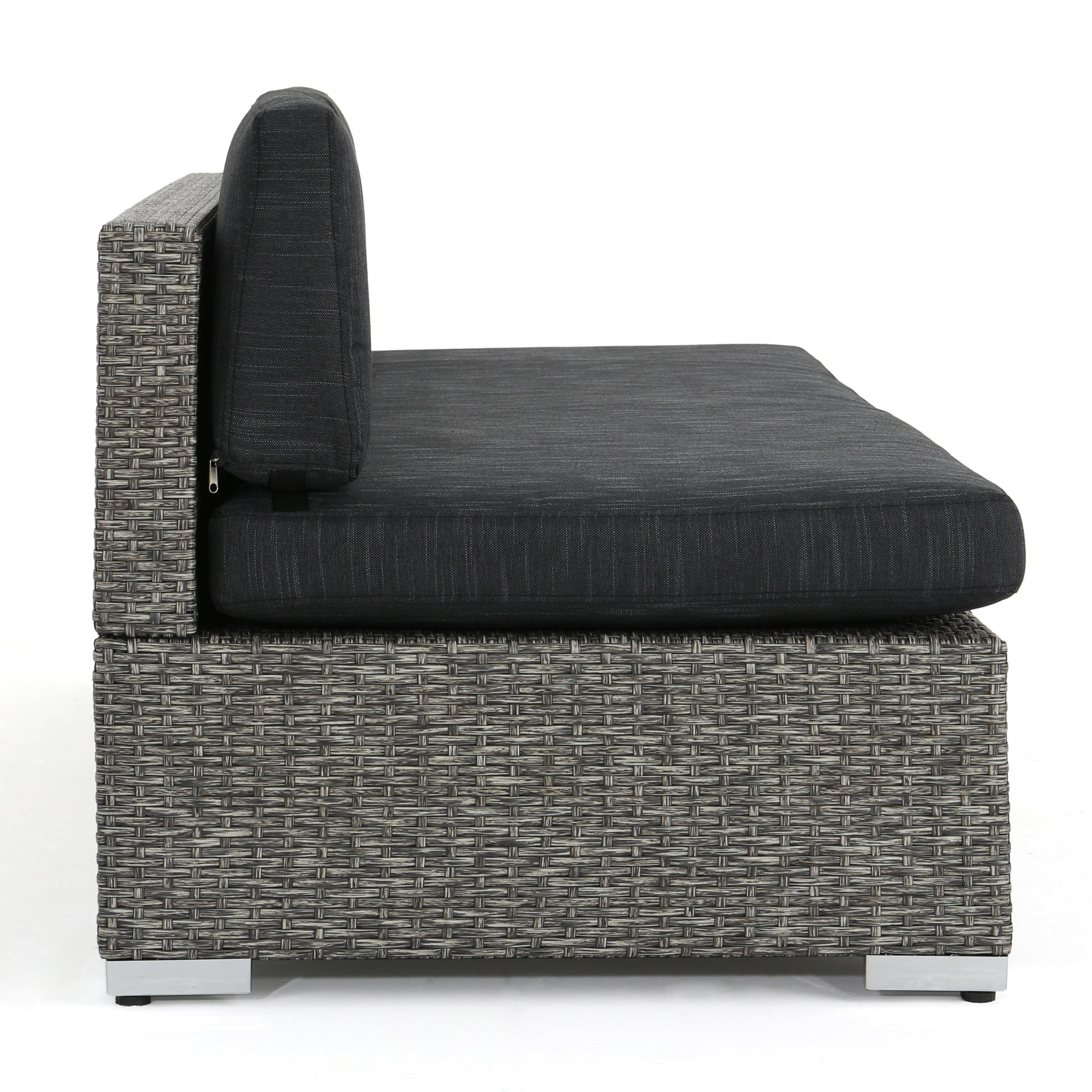 Stuart Outdoor 3 Seater Wicker Right Sofa, Mixed Black with Dark Grey Cushions