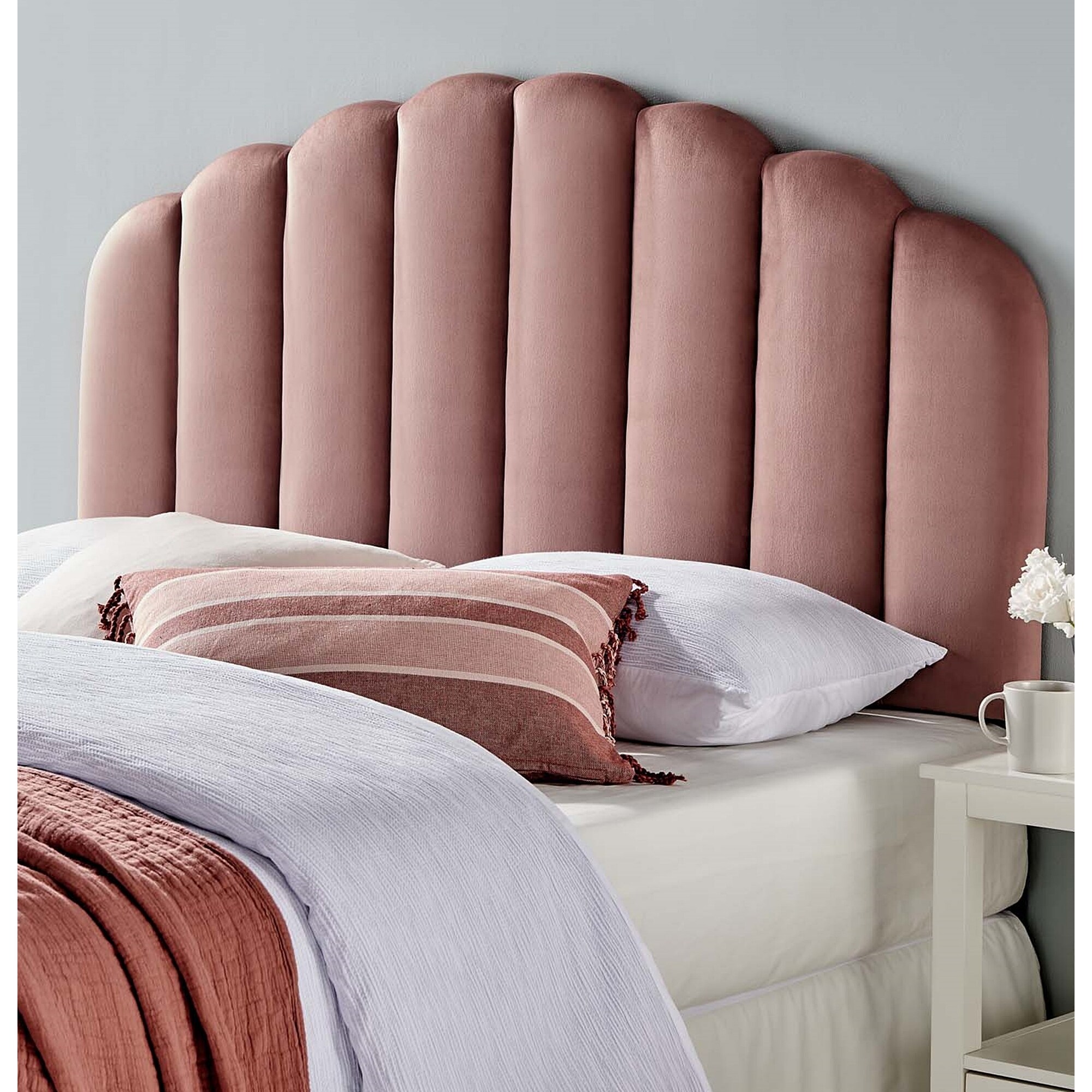 Burney Scalloped Heather Pink Velvet Upholstered Twin Size Headboard - - 31684729