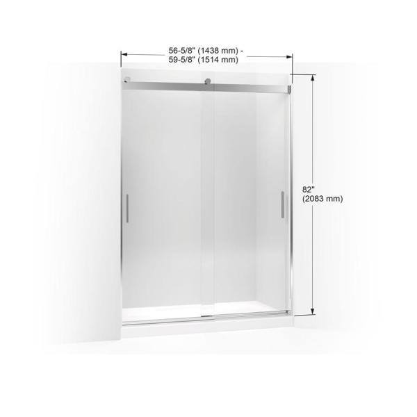 KOHLER Levity 59.625 in. W x 82 in. H Frameless Sliding Shower Door in Brushed Nickel K-706165-L-NX