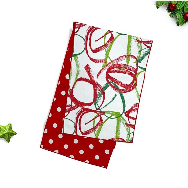 Joita Reversible RIBBONS Green/RETRO POLKA Bright Red Christmas Table Runner