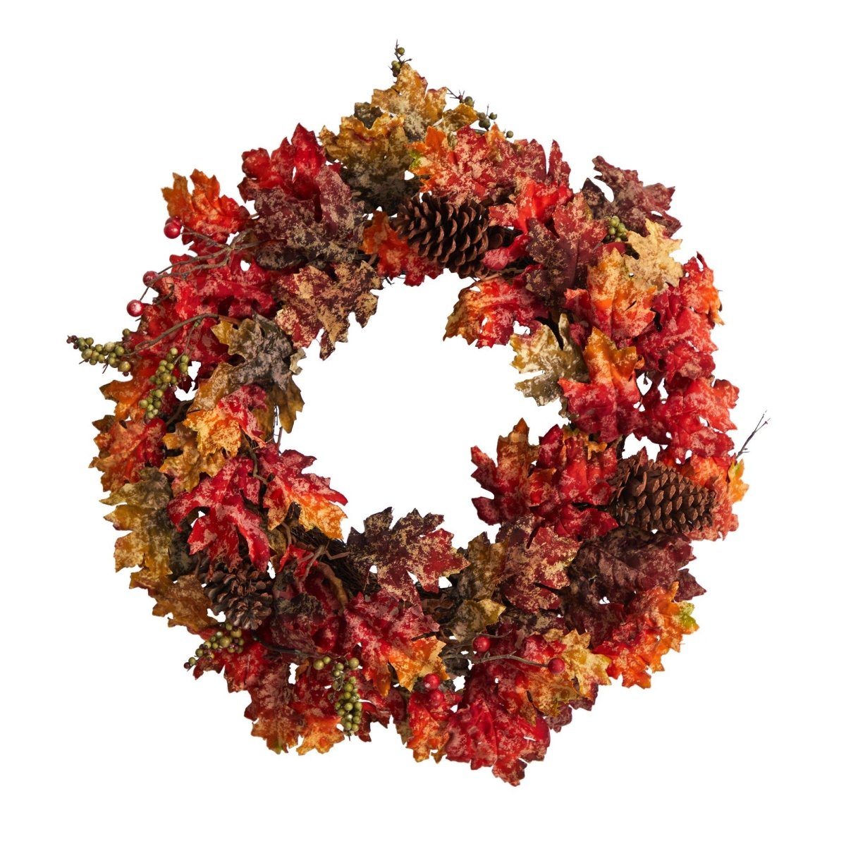 24'' Autumn Maple Artificial Fall Wreath with Berries & Pinecones