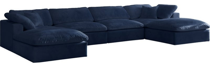 Maklaine Contemporary Navy Velvet Down Filled Overstuffed Modular Sectional Sofa   Contemporary   Sectional Sofas   by Homesquare  Houzz