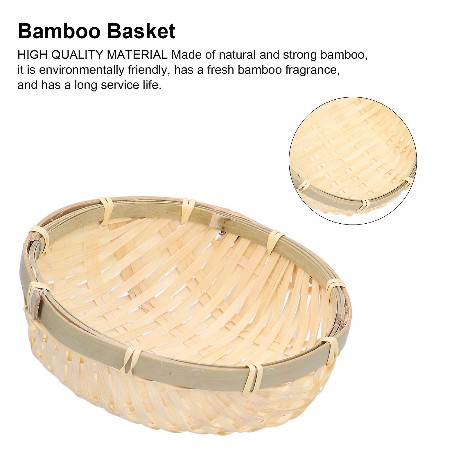 Fruit Basket Tray， Handmade Round Woven Bamboo Basket Stackable U Shape Holder Flat Vegetables Serving Basket For Food Vegetable Storage[13cm*4cm]