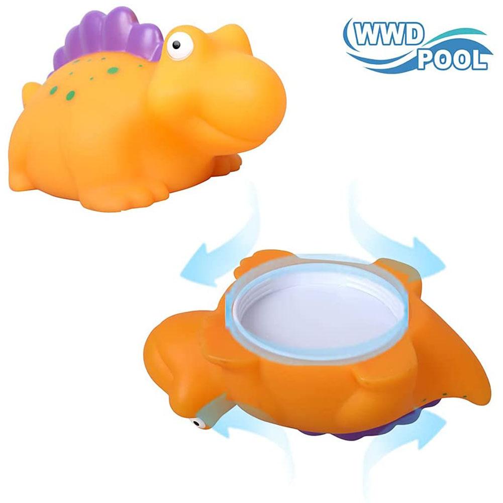 WWD POOL Premium Animal Floating Pool Chlorine Dispenser for Chemical Tablets Fits 3" Tabs Bromine Holder Yellow Dinosaur