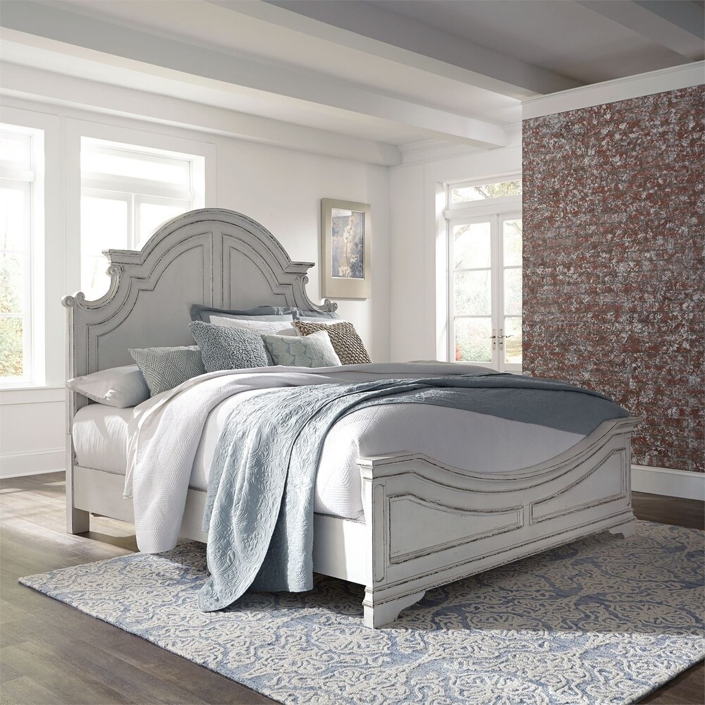 Magnolia Manor Antique White King Panel Bed