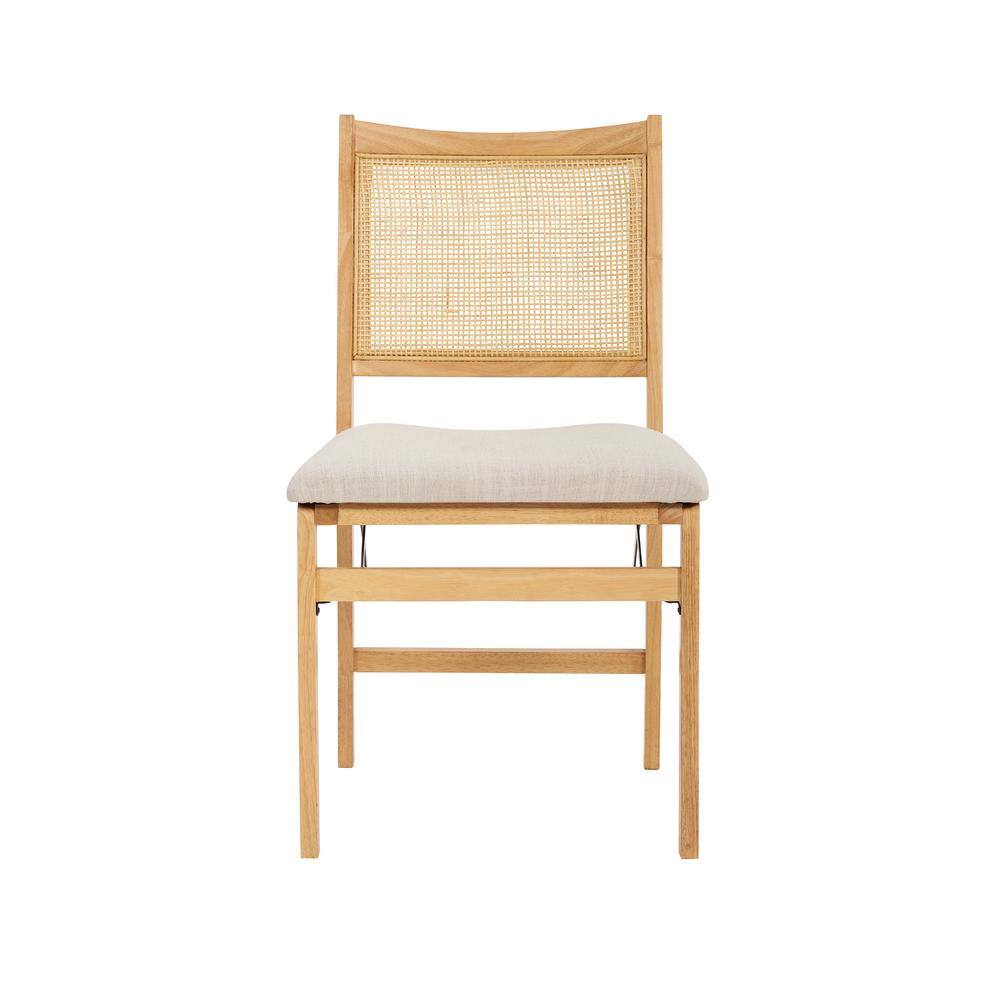 Powell Company Tara Natural Cane Back Folding Chair with Linen Fabric Seat HD1547DC20B