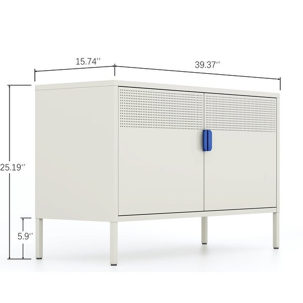 Metal Storage Locker Cabinet， Adjustable Shelves Free Standing Ventilated Sideboard Steel Cabinets