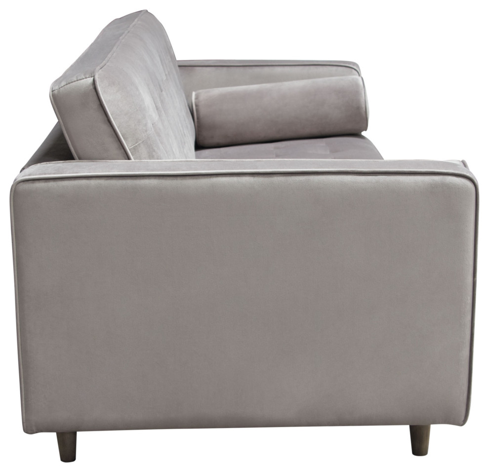 Juniper Tufted Sofa  Champagne Gray Velvet With 2 Bolster Pillows   Sofas   by Morning Design Group  Inc  Houzz