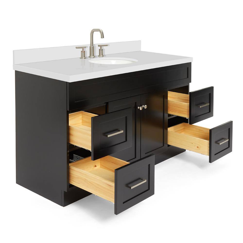 ARIEL Hamlet 55 in. W x 22 in. D x 36 in. H Bath Vanity in Black with White Quartz Vanity Top with White Basin F055SWQOVOBLK