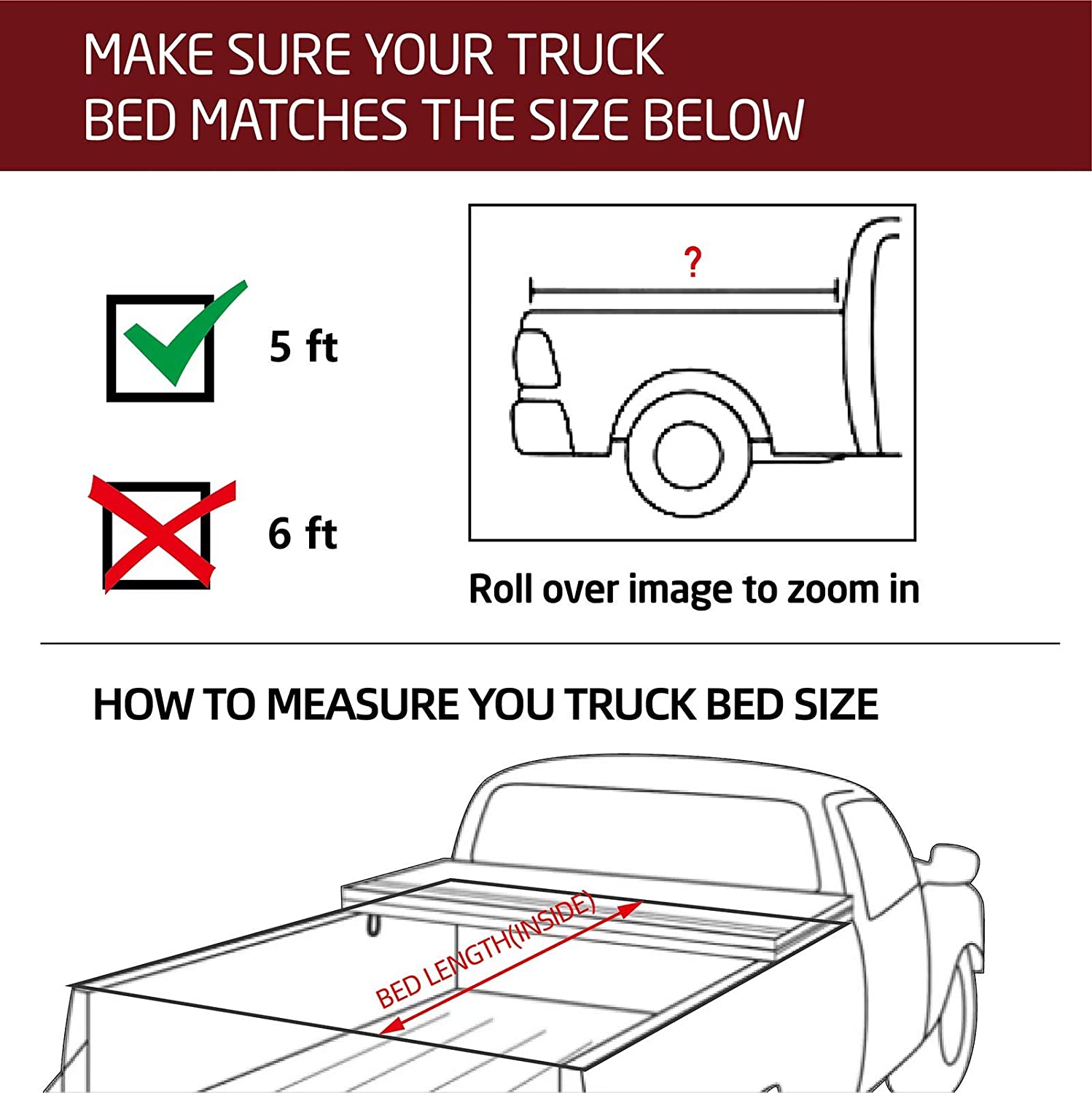 Kikito Professional Soft Tri-Fold Truck Bed Tonneau Cover for 2016-2021 Tacoma 5ft (59.8-60.5in) Bed for Models with or Without The Deckrail System