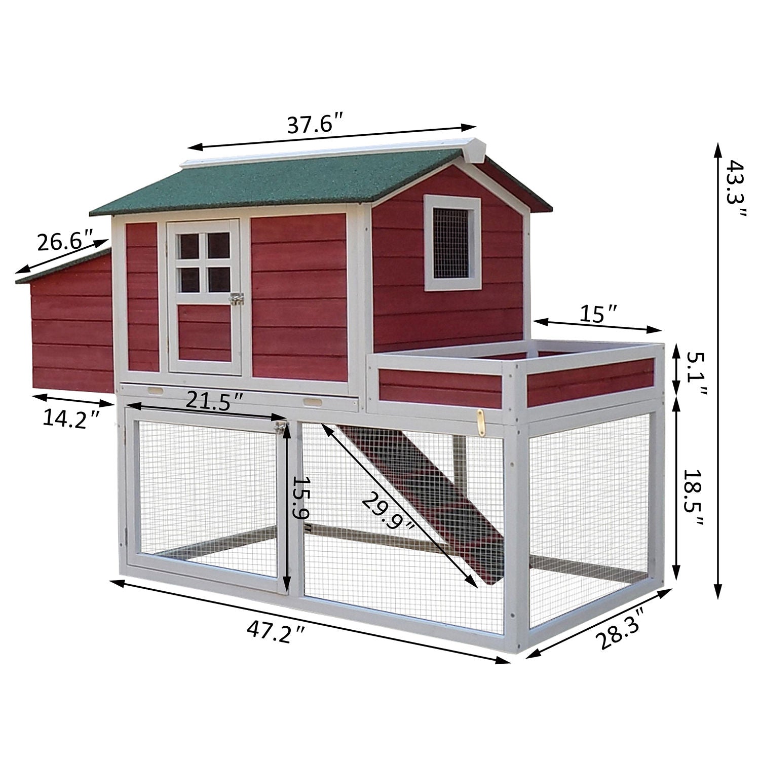 Pawhut 63 Wooden Backyard Chicken Coop With Garden Box， Run Area， Nesting Box， Red