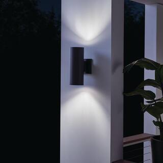 KICHLER Independence 12 in. 2-Light Black Outdoor Hardwired Wall Cylinder Sconce with No Bulbs Included (1-Pack) 9244BK