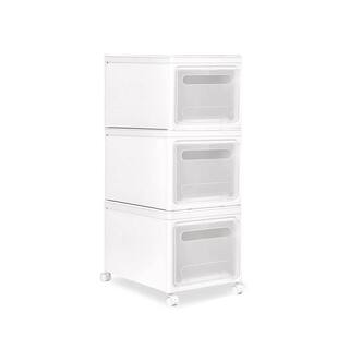 Amucolo 3 Pack White Large Plastic Organization Cube Storage Bin with 4 Wheels Uhom-CYD0-FMYA