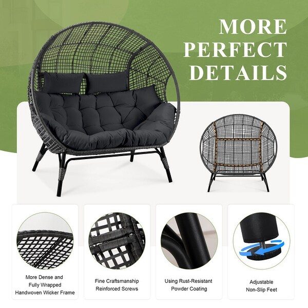 Nicesoul Double Egg Chair 680 lbs Outdoor Patio Wicker Egg Chairs with Ottoman