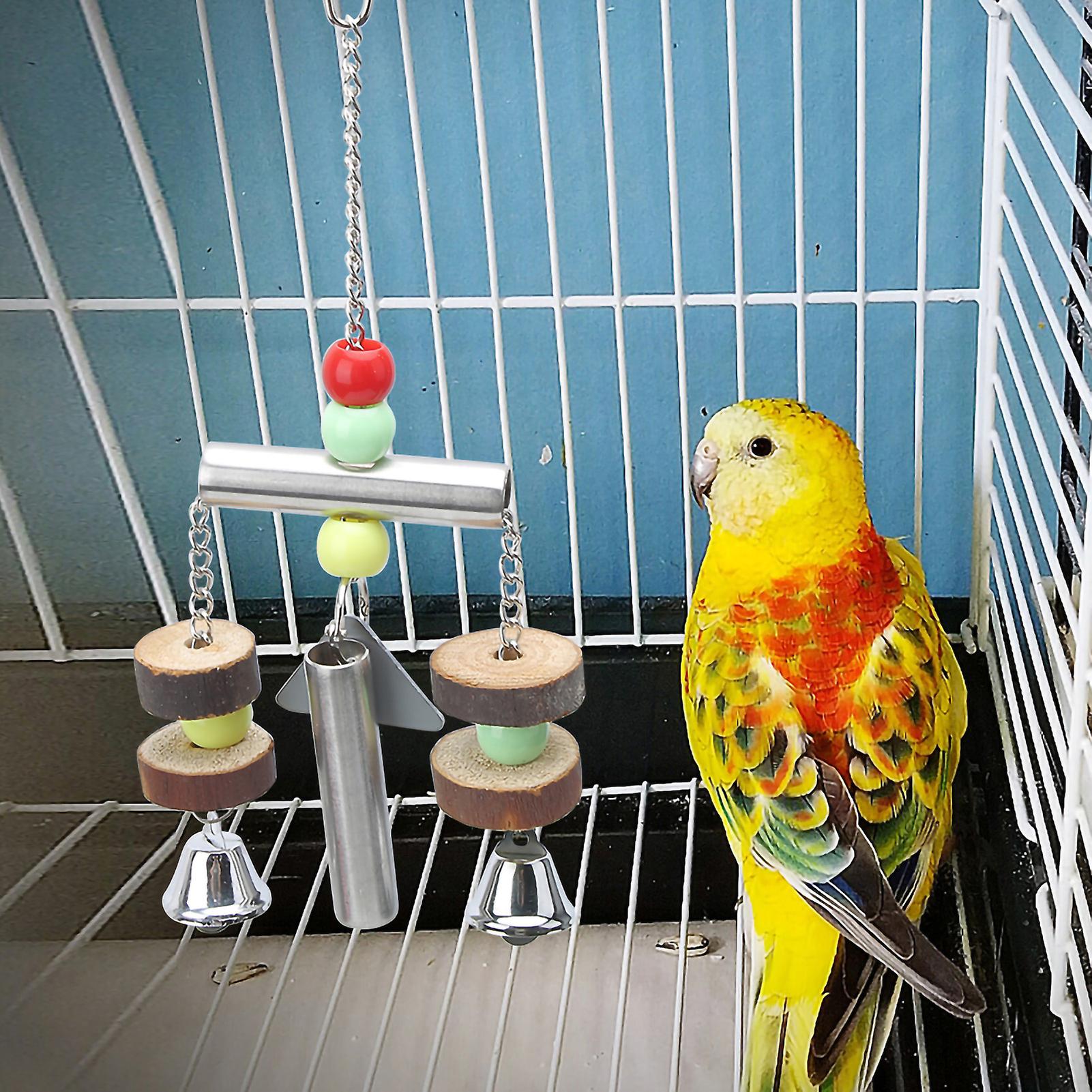 Pet Bird Squirrel Chewing Biting Hanging Standing Frame Stainless Steel Bell Cage Toys For Medium Large Parrots