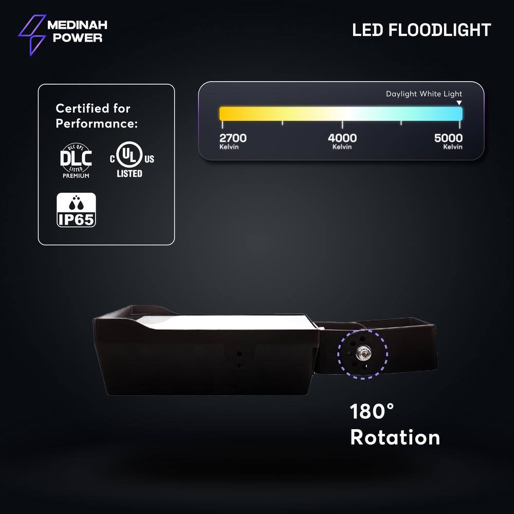 MEDINAH POWER 400W Equivalent Integrated 100 Degree Bronze LED Flood Light  21000 Lumens 5000K daylight Dusk-to-Dawn FLLS-150W-50K-DV2-PC-CL-BZFM