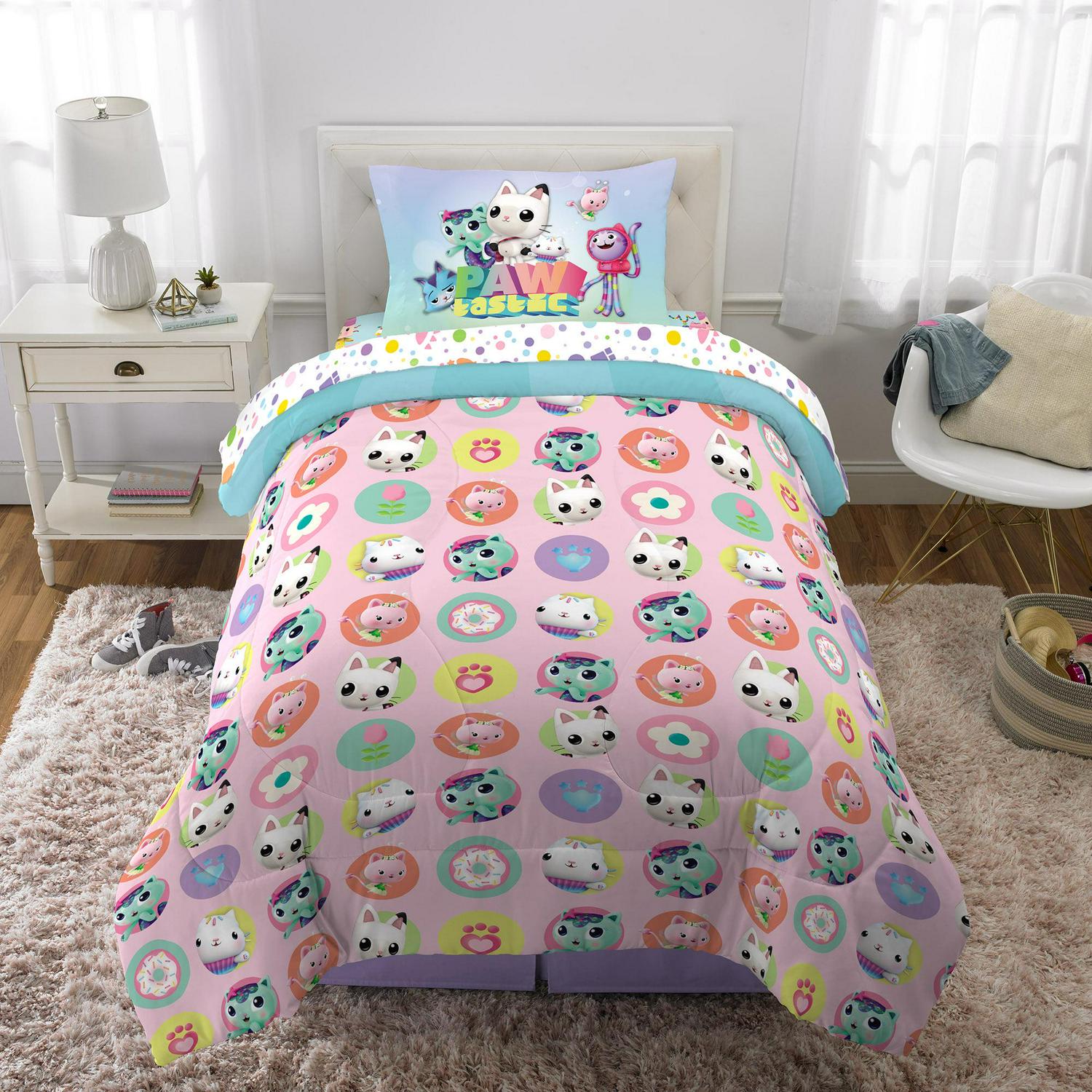 Gabby8217s Dollhouse Kids Twin Full Bed in a Bag Comforter and Sheets Pink and Blue DreamWorks  Crowdfused