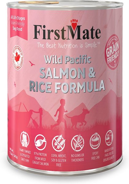 Firstmate Wild Pacific Salmon and Rice Formula Canned Dog Food， 12.2-oz can， case of 12