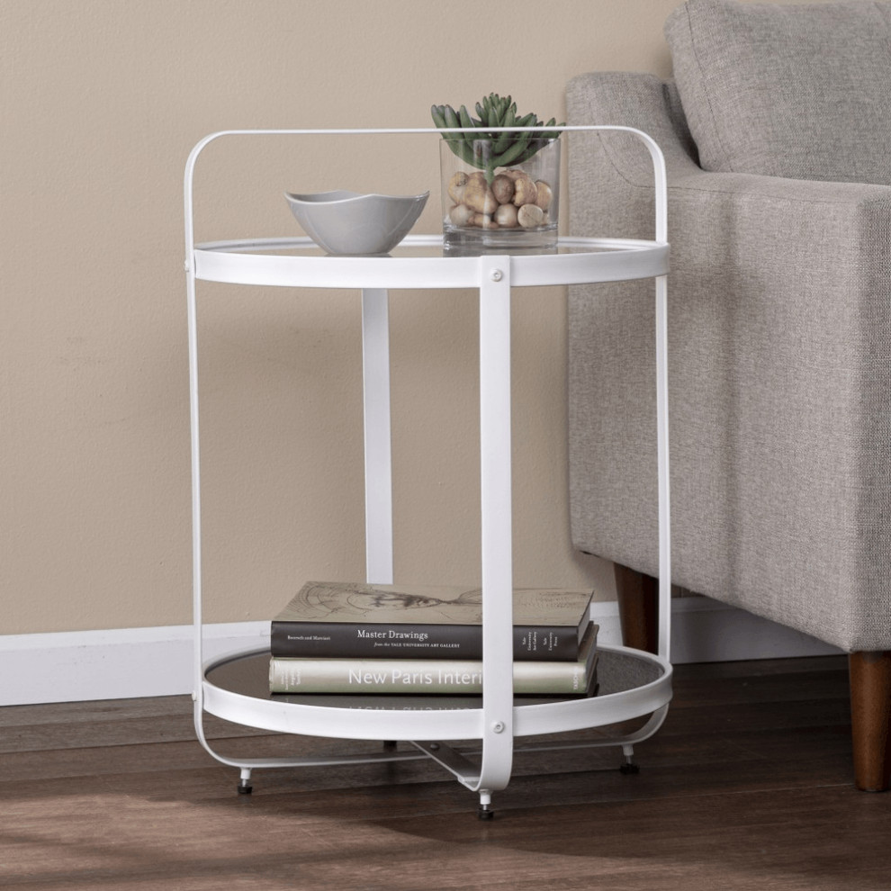 27 quotWhite Glass And Iron Round End Table With Shelf   Contemporary   Side Tables And End Tables   by HomeRoots  Houzz