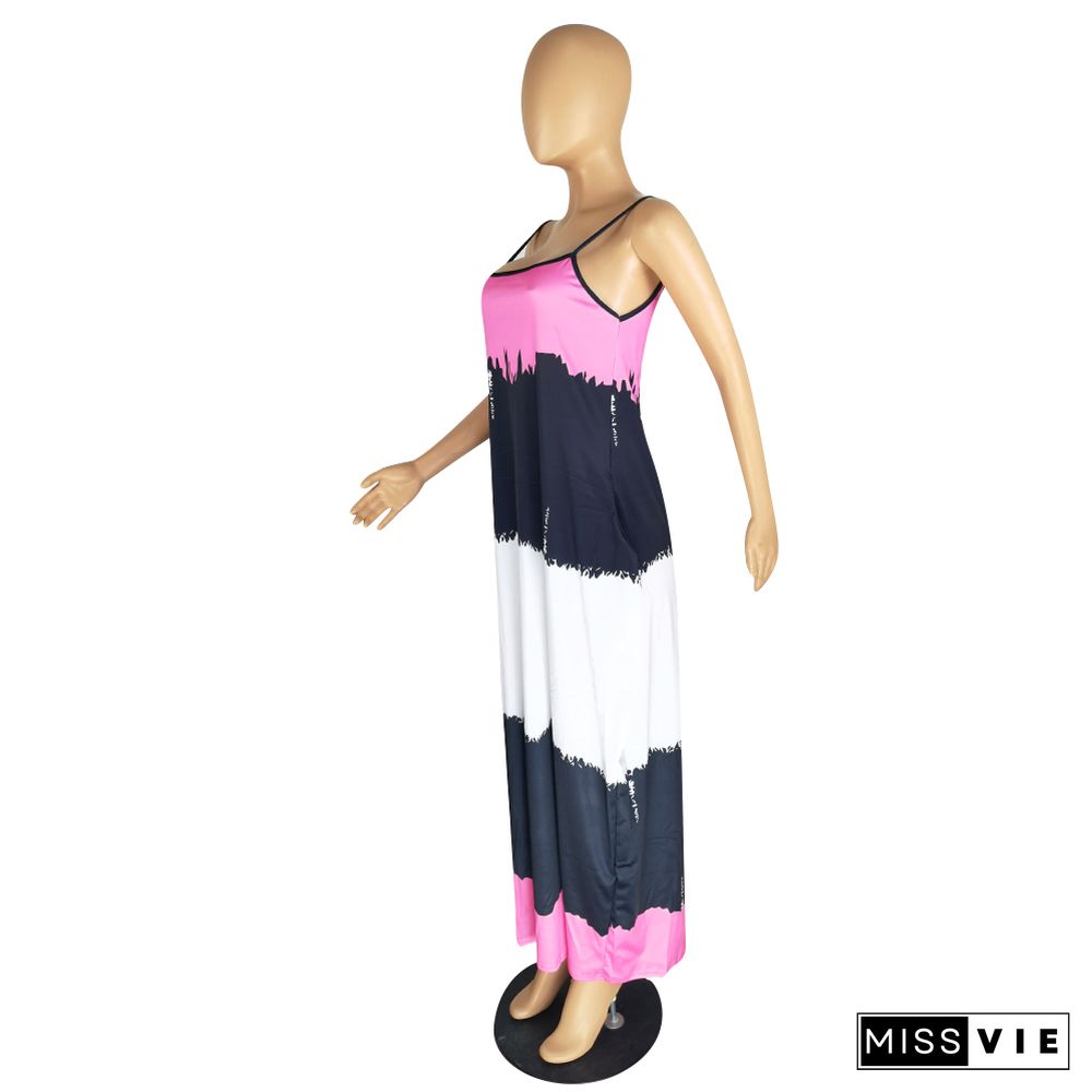 Tie Dye Spaghetti Straps Loose Pocket Maxi Dress