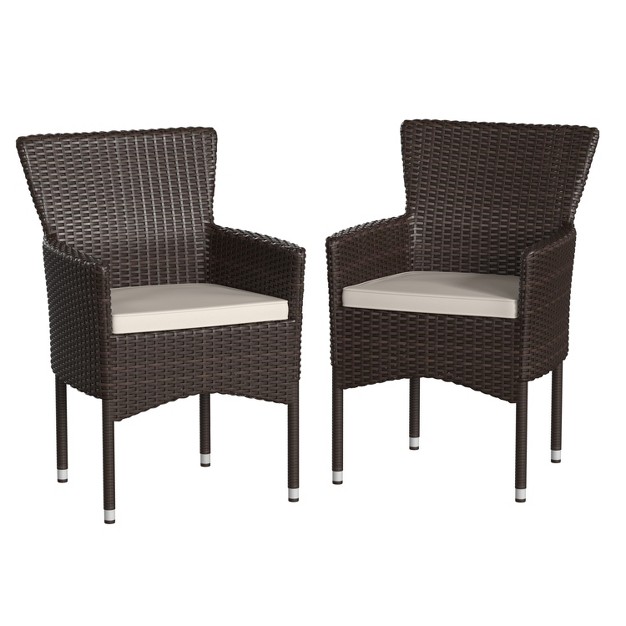 Flash Furniture Maxim Modern Wicker Patio Armchairs For Deck Or Backyard Fade And Weather resistant Frames And Cushions