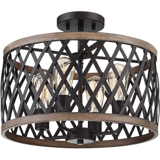 Wide Bronze Woodgrain 4 light Open Cage For Bedroom Living Room