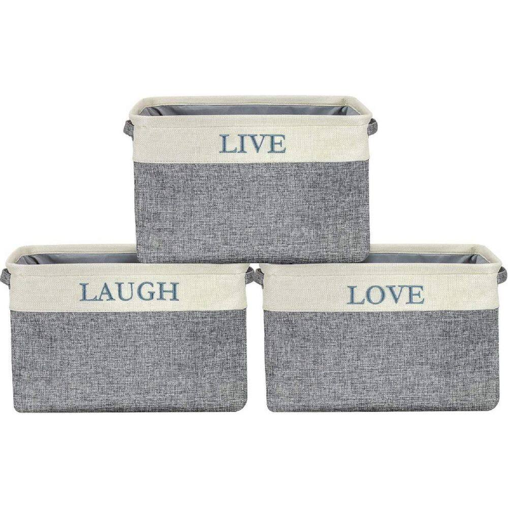 Sorbus 9 in. L x 10 in. W x 15 in. H Gray Uppercase text Fabric Cube Storage Bin with Carry Handles 3-Pack BSKT3-L1