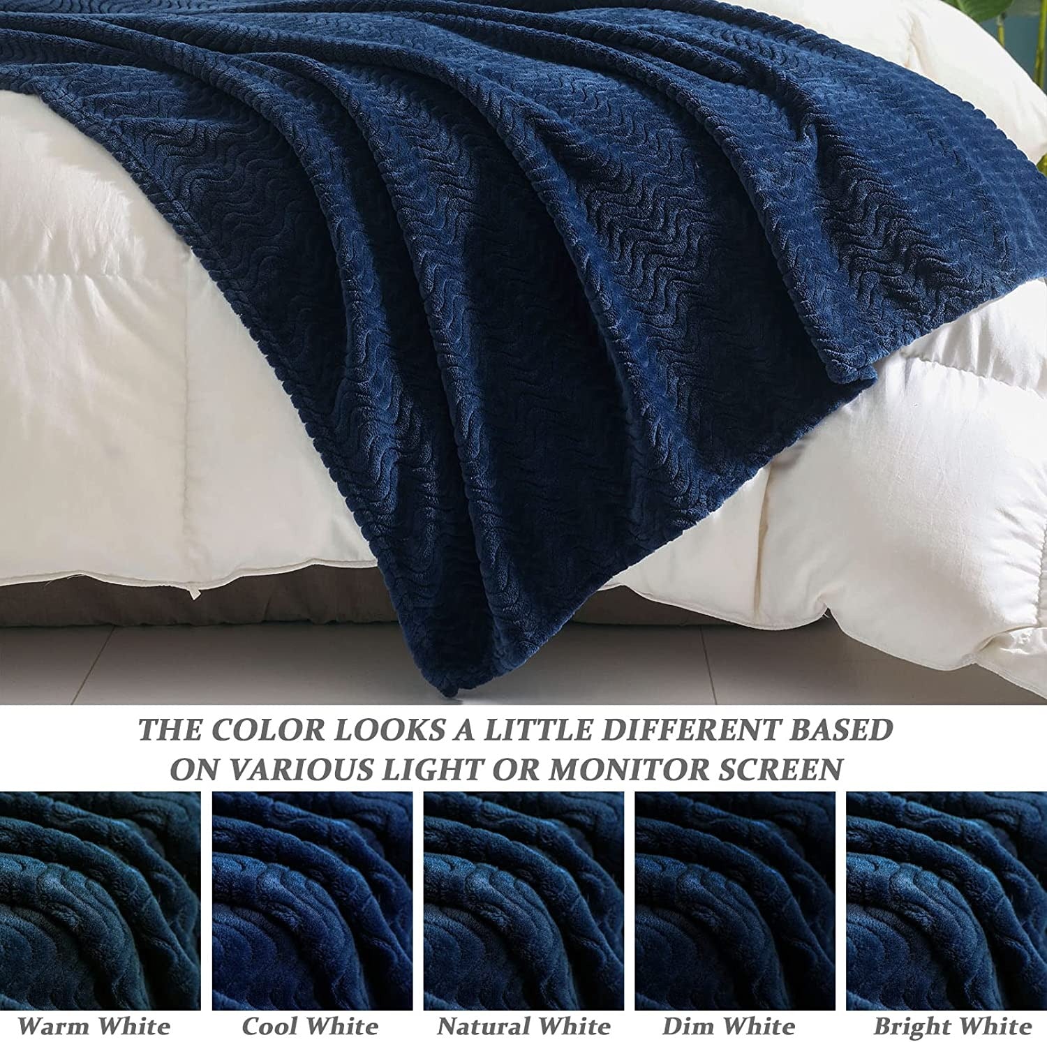 Exclusivo Mezcla Large Flannel Fleece Throw Blanket， Jacquard Weave Wave Pattern (50