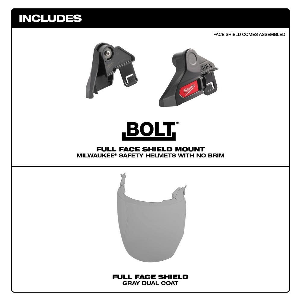 Milwaukee BOLT Full Face Shield Gray Dual Coat Lens Compatible with Safety Helmet No Brim 48-73-1426 from Milwaukee