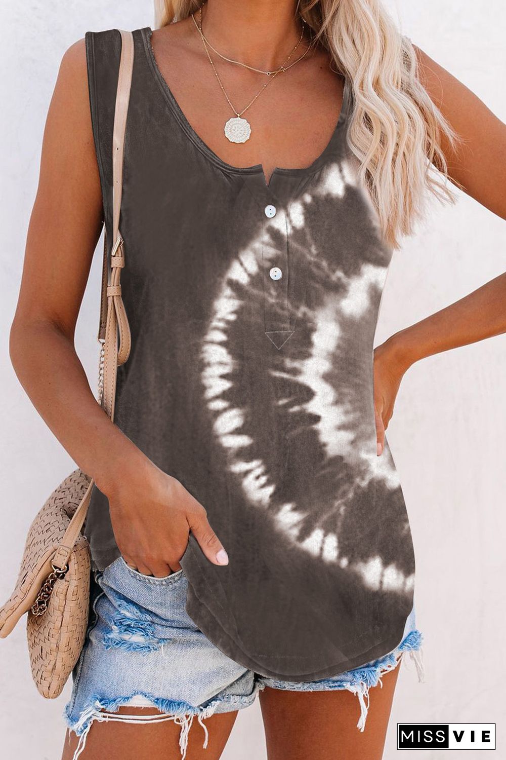 Brown Tie-dye Print Tank Top