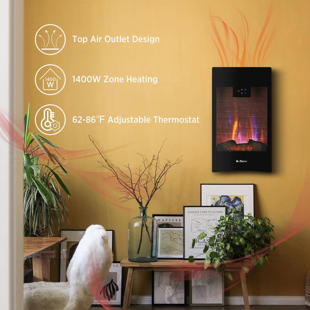 TURBRO In Flames 28 in. 4780 BTU Vertical Fireplace Convective Electric Wall Mounted Heater with 7 Flame Effects INF28-WU