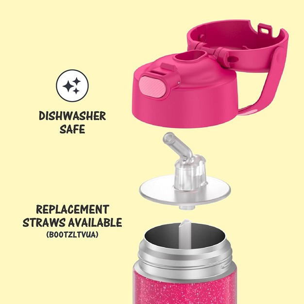 Thermos Funtainer 12 Ounce Stainless Steel Vacuum Insulated Kids Straw Bottle Pink Glitter