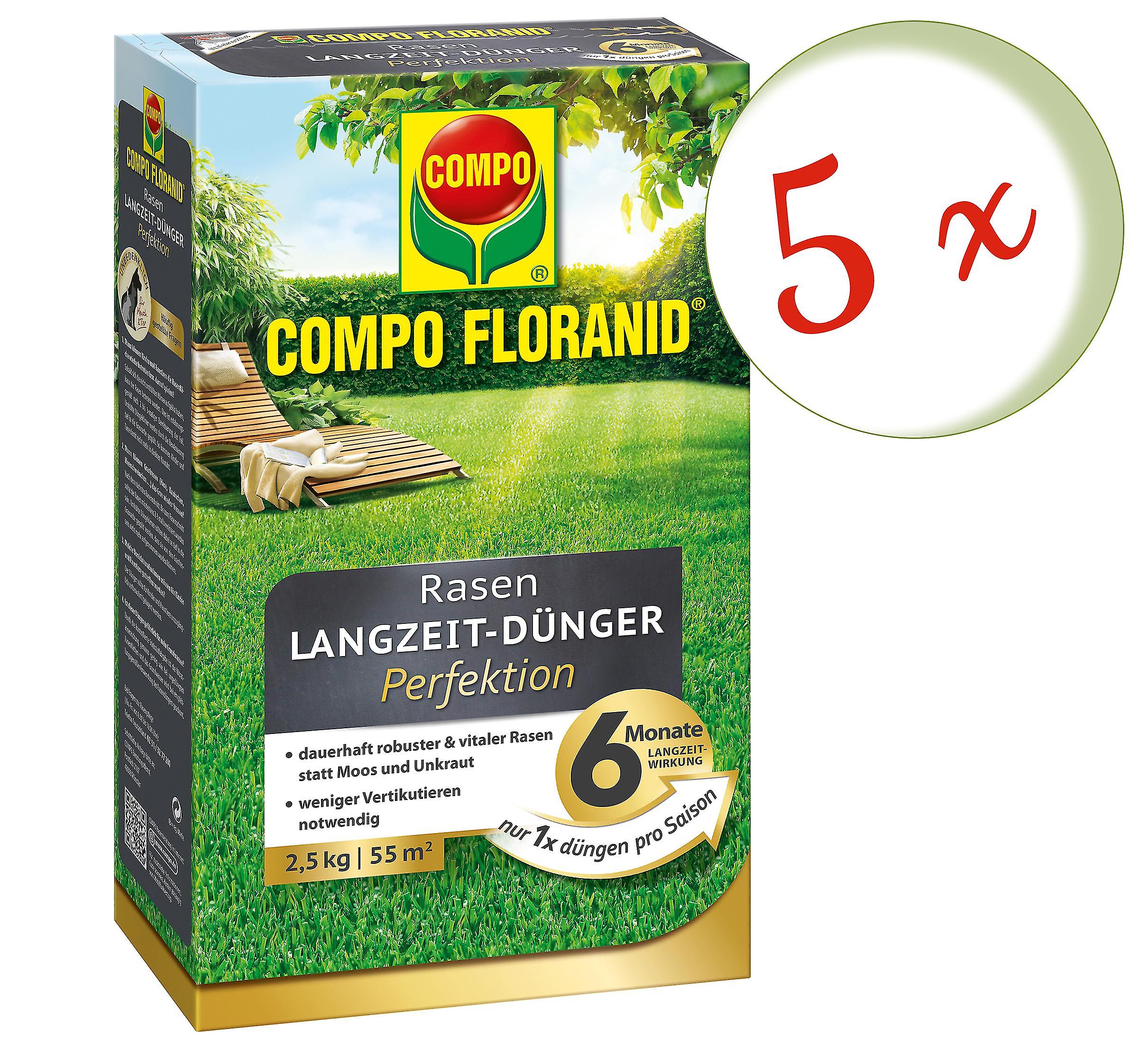 5 x COMPO Floranid?? Rasen-Langzeitd??nger Perfektion， 2，5 kg