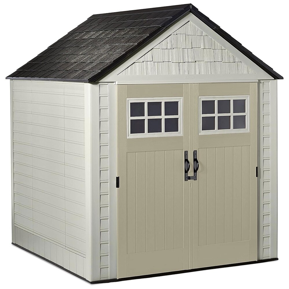 Rubbermaid 7x7 Ft Durable Weather Resistant Resin Outdoor Storage Shed  Sand   260