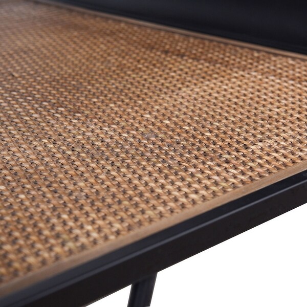 Aaron - Table - Graphite Metal， Clear Glass Top， Rattan Lower Shelf