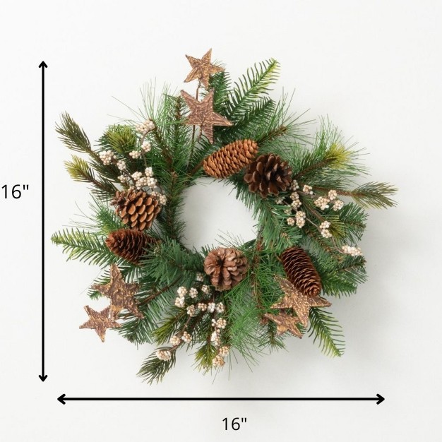 Artificial Goldstar Rustic Pine Mini Accent Wreath Multicolor 16 quot h