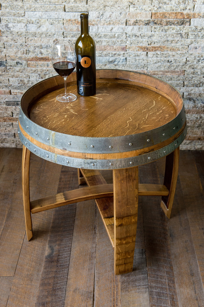 Banded Wine Barrel Side Table With Cross Braces  Natural Finish   Industrial   Side Tables And End Tables   by Alpine Wine Design  Houzz