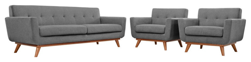 Giselle Expectation Gray Armchairs and Sofa 3 Piece Set   Midcentury   Living Room Furniture Sets   by Peachtree Fine Furniture  Houzz