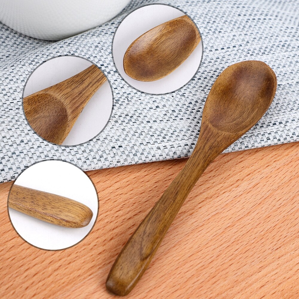 Wooden Spoons 6 Pcs Natural Grain Soup Spoon Salt Sugar Dinner Spoons 4.7\