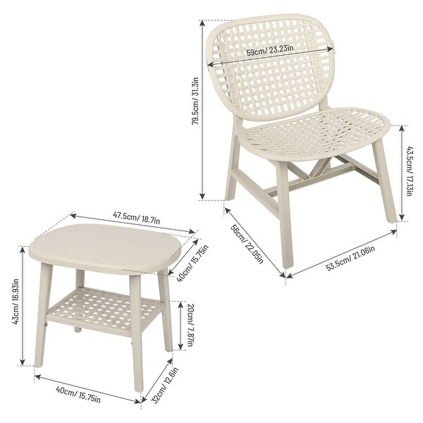 3 Pieces Hollow Design Retro Patio Table Chair Set All Weather Conversation Bistro Set Outdoor