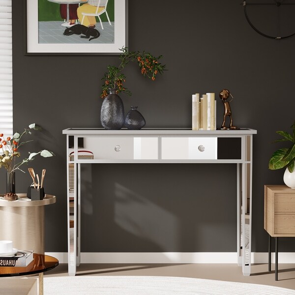 Mirrored Console Table Entry Table with 2 Drawers， Accent Sofa Table for Living Room