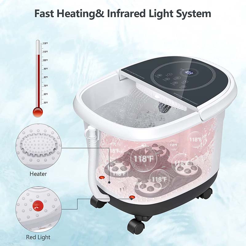 Foot Spa Bath Massager Pedicure Spa Tub with Heat, 2 Rollers, 4 Shiatsu Massagers, Temperature Control, Timer, 3-Angle Shower