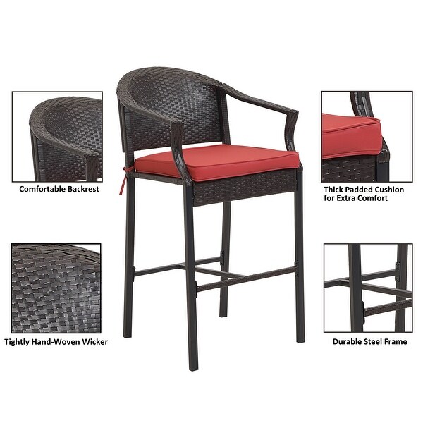 3-Piece Outdoor Wicker Patio Bar Stools with Table Set - Overstock - 35738808