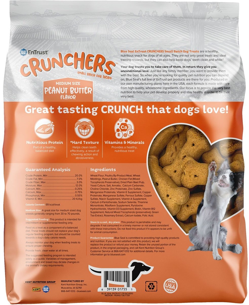 Blue Seal EnTrust Crunchers Peanut Butter Crunchy Dog Treats， Medium， 3.5-lb bag