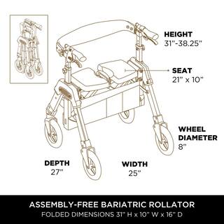 SIGNATURE LIFE Elite Travel 4-Wheel Bariatric Rollator with Large Seat in Champagne Gold 7680-CG