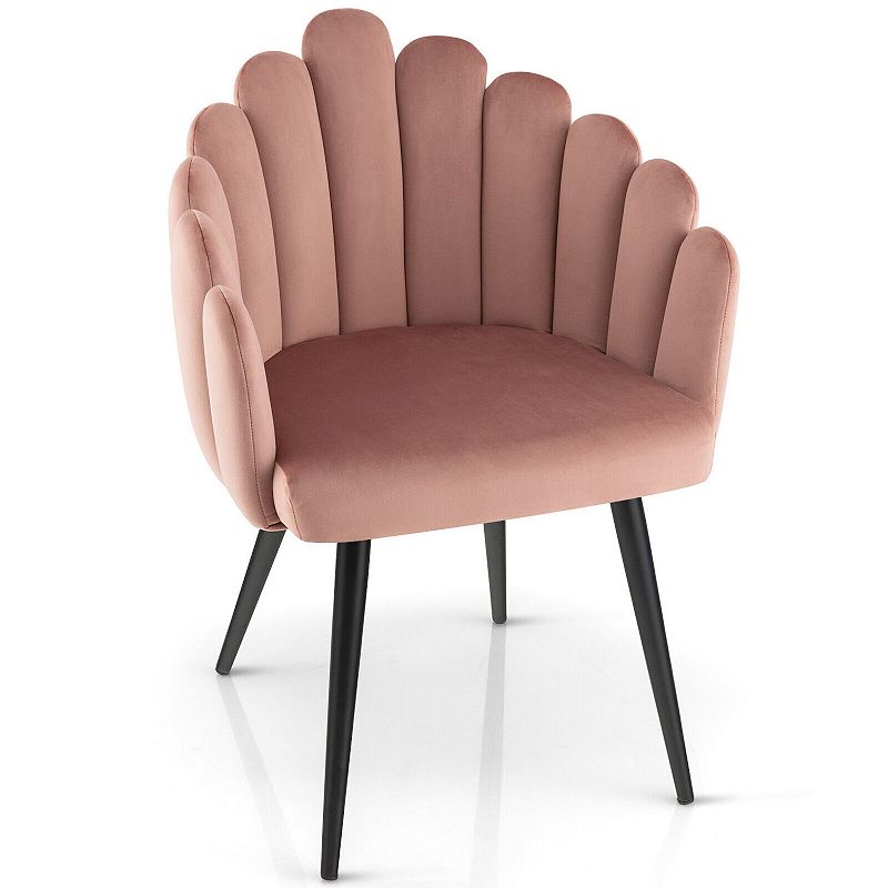 Modern Velvet Dining Chair with Metal Base and Petal Backrest