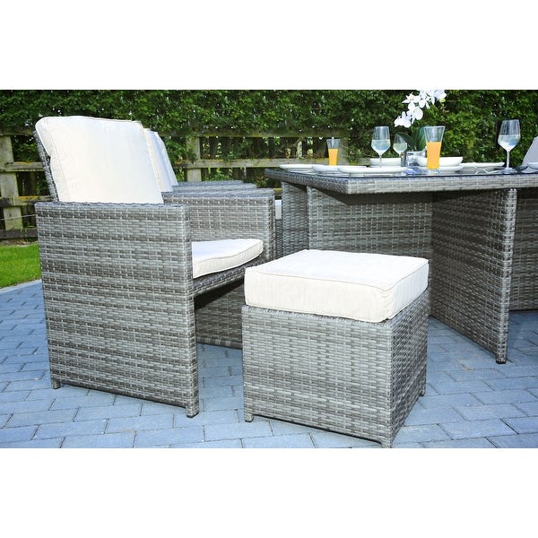 11-pc. Outdoor Patio Wicker Dining Table Set w/ Chairs and Ottomans -  - 19983697