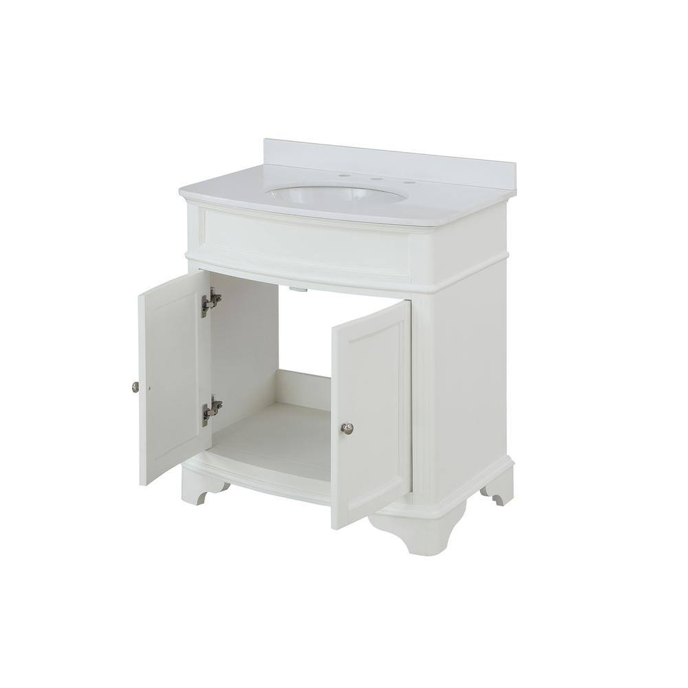 Home Decorators Collection Terryn 31 in. W x 20 in. D x 35 in. H Vanity in White with Engineered White Marble Top and White Sink TJ-TNV3120WH